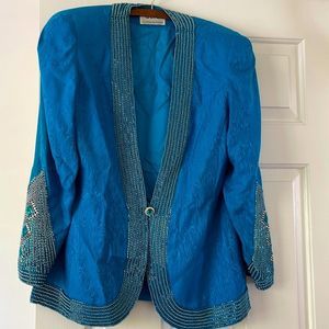d'ore Turquoise Beaded Evening Blazer - Size 10 Regular